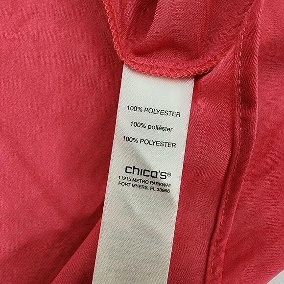 Chico's Womens Top Size 1 Medium Pink Tulip Front 3/4 Roll Tab Sleeve Scoop Neck - Picture 8 of 10